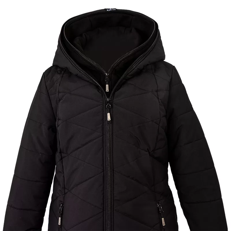 44684-ZIGZAG women’s winter coat, black-black, detail of double hood kangaroo style