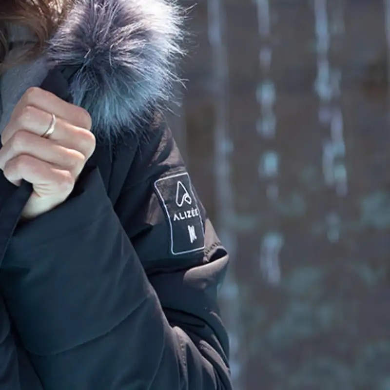 Alizée logo on left sleeve of winter jacket SPARKLING-44690