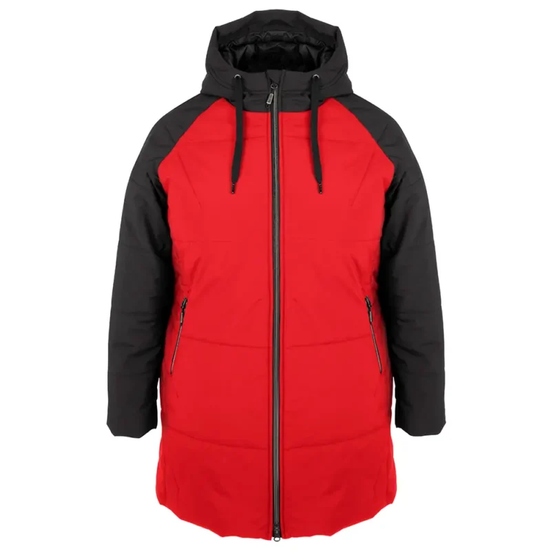 44736O-Women's winter jacket plus size SPORTY, black-pekin, front