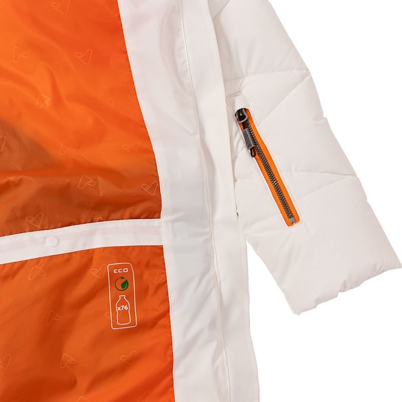 44768-Manteau d'hiver Nest pour femme, Blanc-orange, détails de logo bouteilles