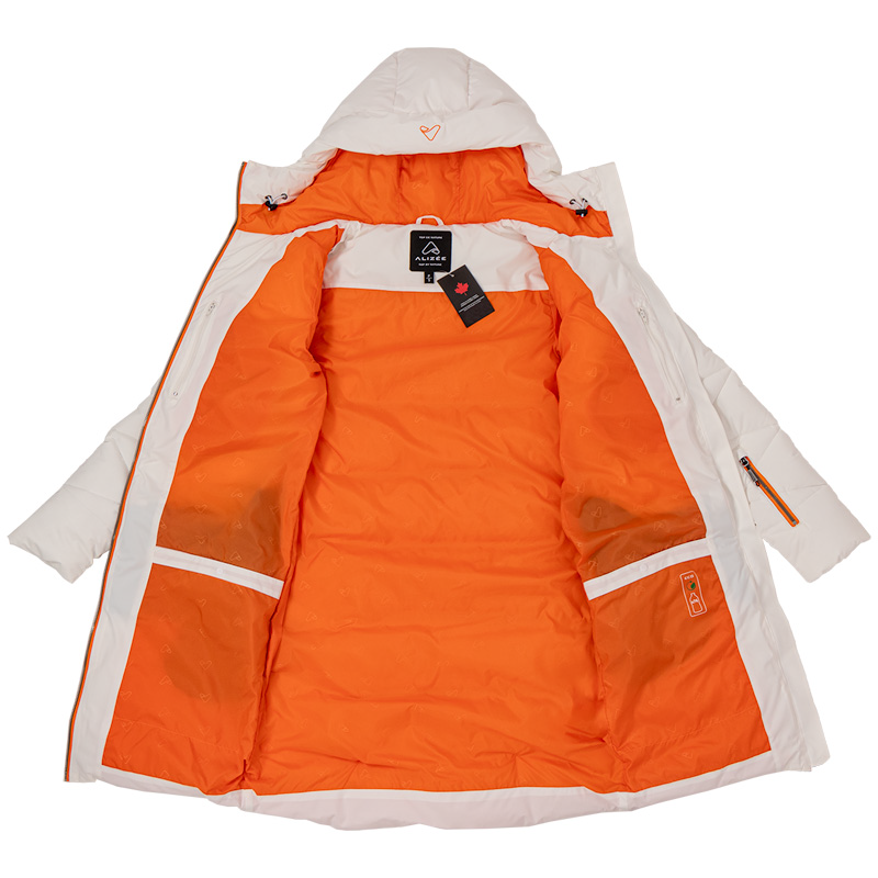 44768-Manteau d'hiver Nest pour femme, Blanc-orange, détails des 4 poches intérieures