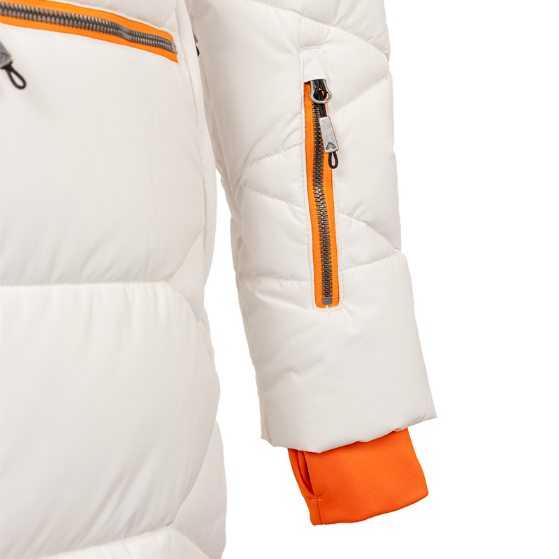44768-Manteau d'hiver Nest pour femme, Blanc-orange, détail du poignet intérieur en tricot