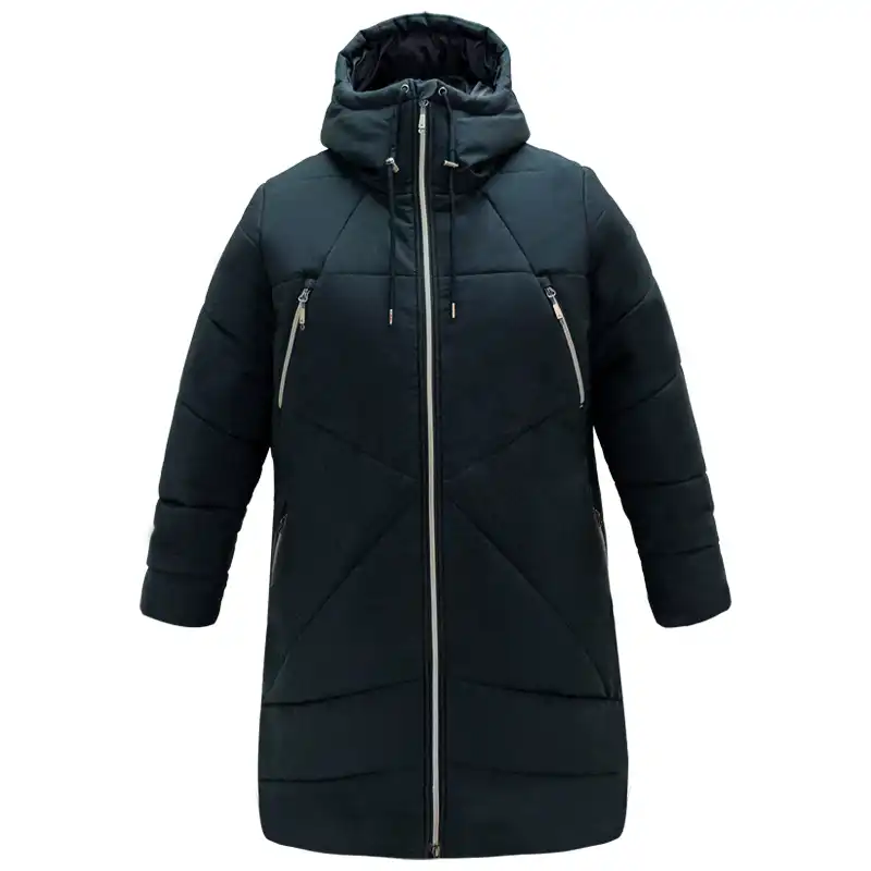 Manteau d'hiver long COSMO grande taille pour femme, noir,devant