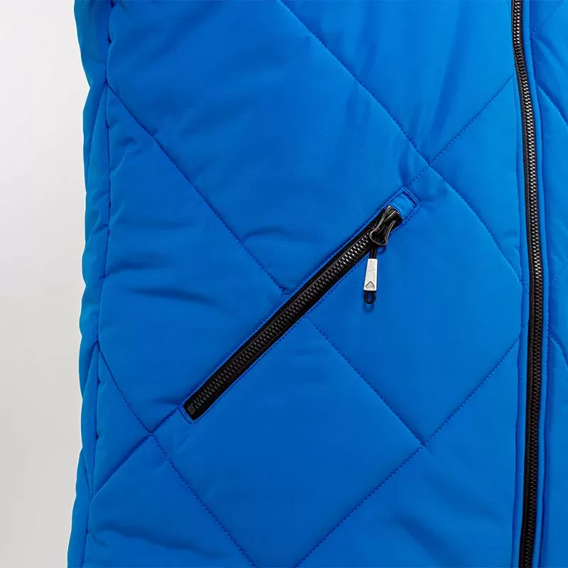 43739-MOGUL men's winter coat, royal blue, detail of a hand warmer pocket with zipper