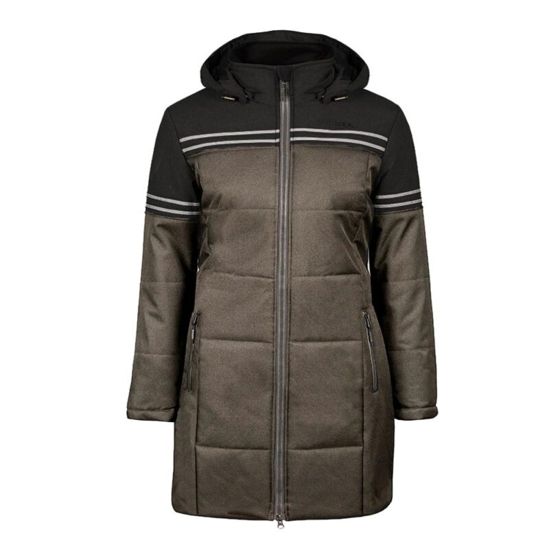 Plus size Women's winter jacket black and taupe COLLEGIATE 44710O