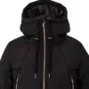 44752 COSMO long winter coat plus size, black, detail of the adjustable insulated hood