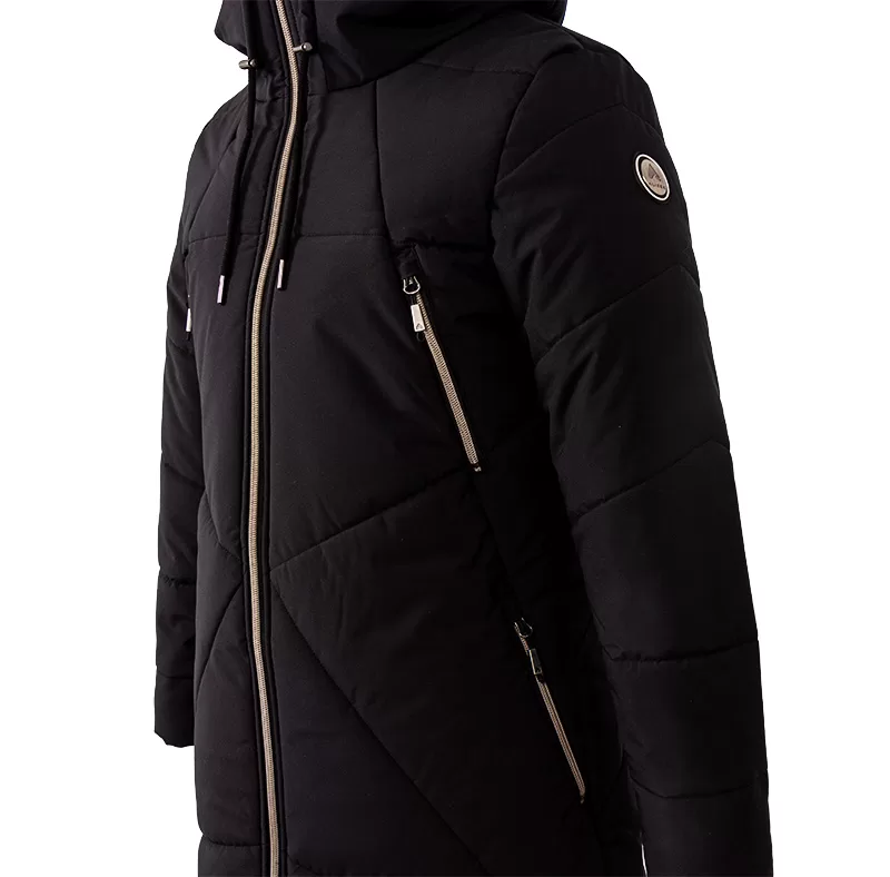 44752 Manteau long d'hiver COSMO, noir, détails des poches réchauffe-main avec fermeture éclair